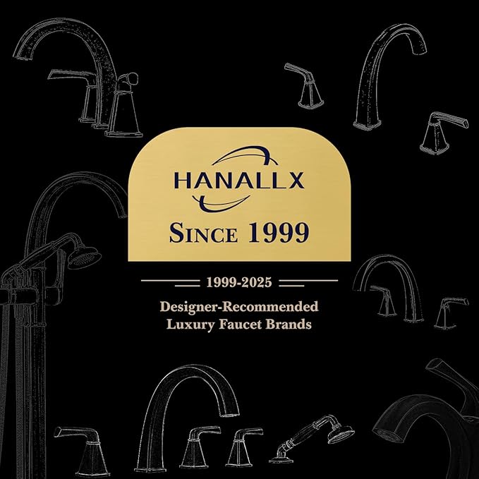 Free Standing Tub Faucet, Hanallx Luxury Matte Black Freestanding Bathtub Faucet with Sprayer, Premium Brass High Flow Rate Floor Mount Tub Filler Swivel Spout, Roman Tub Faucet Set（HM88011-BK）