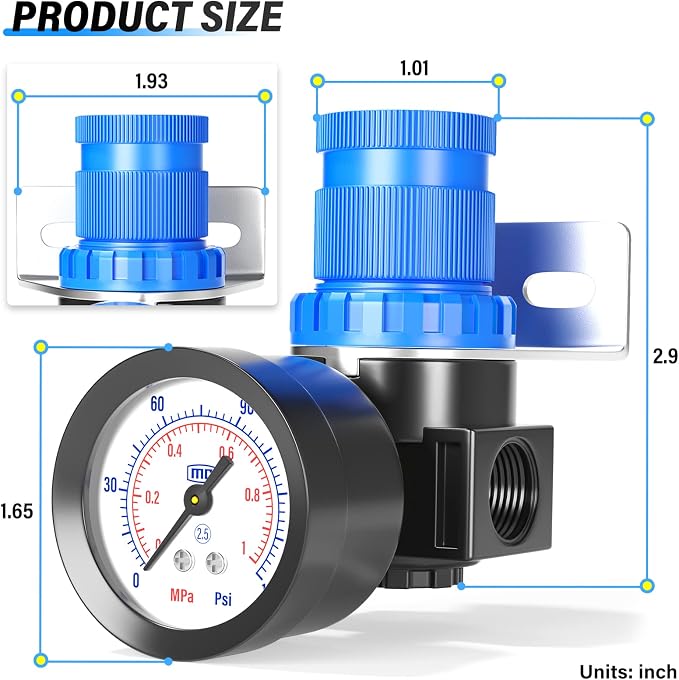 TAILONZ PNEUMATIC 5-in-1 1/4 Inch NPT AR2000 Mini Pressure Regulator Kit - Image 2