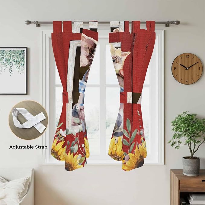 Pig Sunflowers Bedroom Curtains 72 Inch Length, Window Curtains Tab Top - Image 5