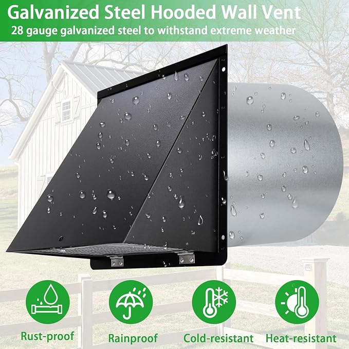 7 Inch Hooded Wall Vent with Mesh and Damper, Outside Wall Vent Hood Exterior - Image 5