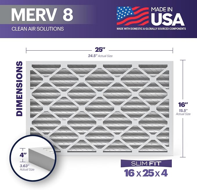 BNX TruFilter 16x25x4 MERV 8 Air Filter 2-Pack - Image 2