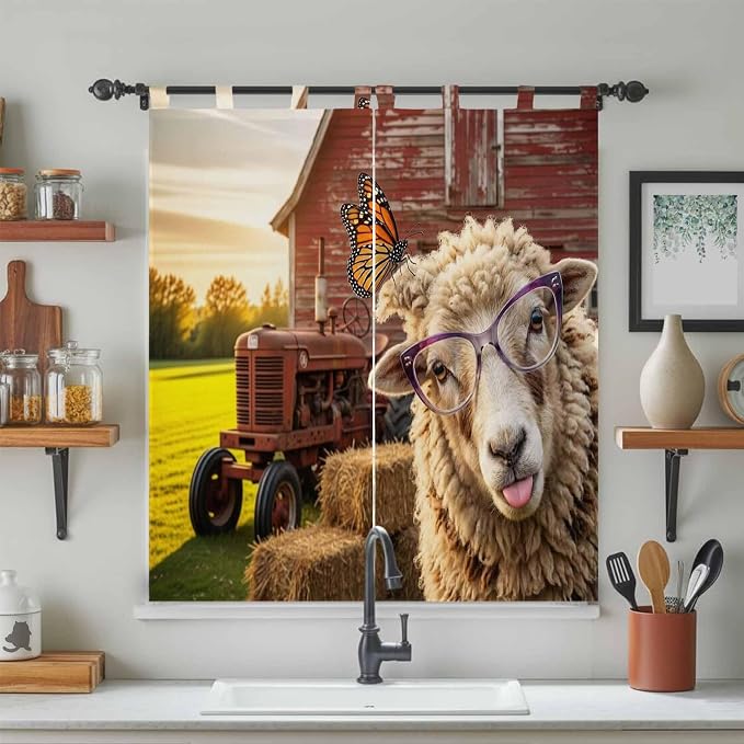 Farm Sheep Living Room Curtains 84 Inch Length, Window Curtains Tab Top - Image 3