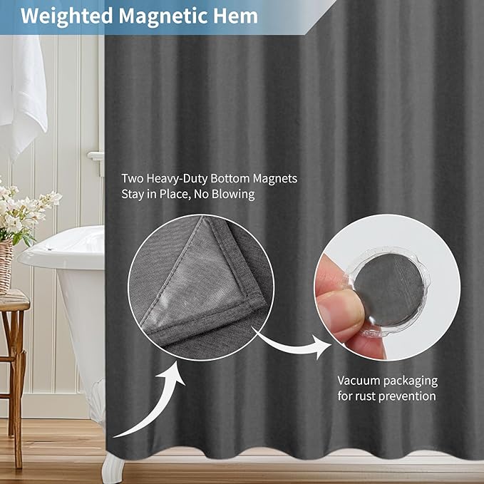 2-in-1 Waterproof Extra Long Fabric Shower Curtain or Liner,Linen Textured,84 Inch Breathable TPU & Washable Bathroom Shower Curtain Set with 12 Plastic Hooks,Modern,72"x84" Charcoalgrey