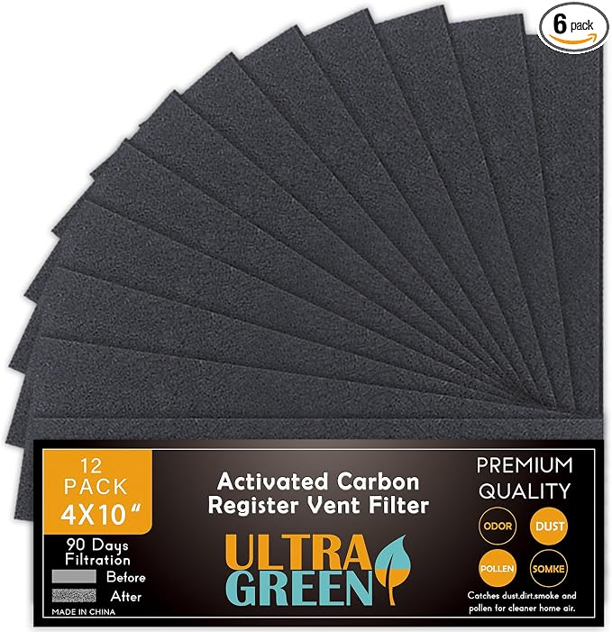 4 x 10 Inch Air Vent Filters, Activated Carbon Charcoal Filter by ULTRA+GREEN