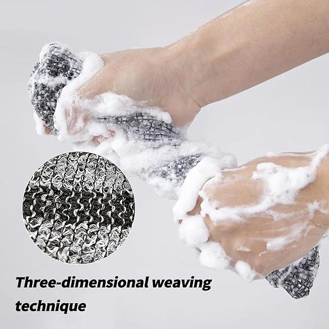 Blissal Exfoliating Shower Towel 47", Premium Scrub Wash Cloth for Body Face, Blissal Shower Towel for Smooth Skin, Quick Drying Durable-Body Scrubber with 2 Sides for All Skin Types (Black)