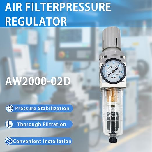 XingNEeng 1/4" NPT Compressed Air Filter Regulator Combo Piggyback, Water/Oil - Image 8