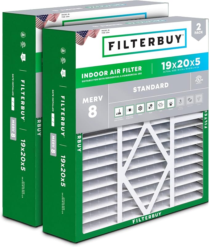 Filterbuy 19x20x5 Air Filter MERV 8 Essential Dust & Allergy Defense, Pleated by Filterbuy