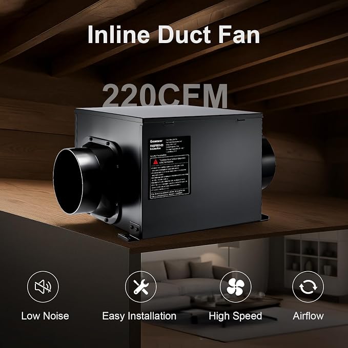 GROWNEER 6 Inch Inline Bathroom Exhaust Fan, 220 CFM Ventilation Fan - Image 2