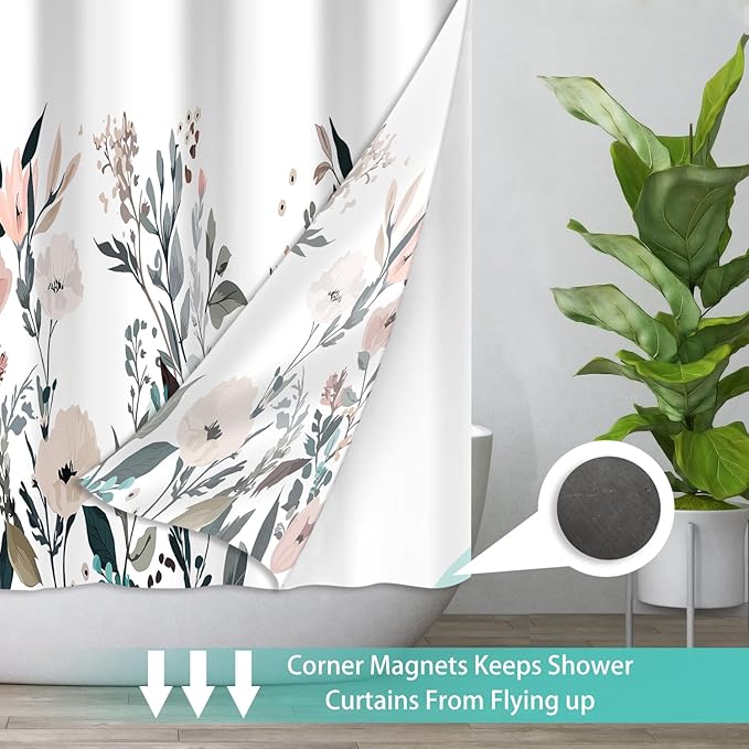 No Hook Shower Curtain Set with Snap in Fabric Liner for Bathroom,with See Through Top Window,Double Shower Curtain with Detachable Liner Replacement,Machine Washable,Chinese Rose,71"x 74"