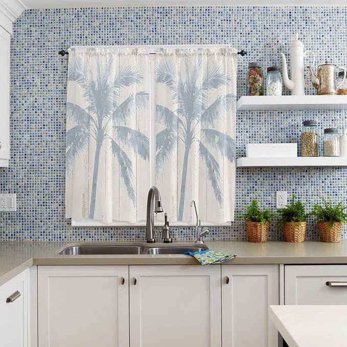 Summer Coconut Tree on Vintage Wood Grain Window Valance Curtains, Seaside - Image 8
