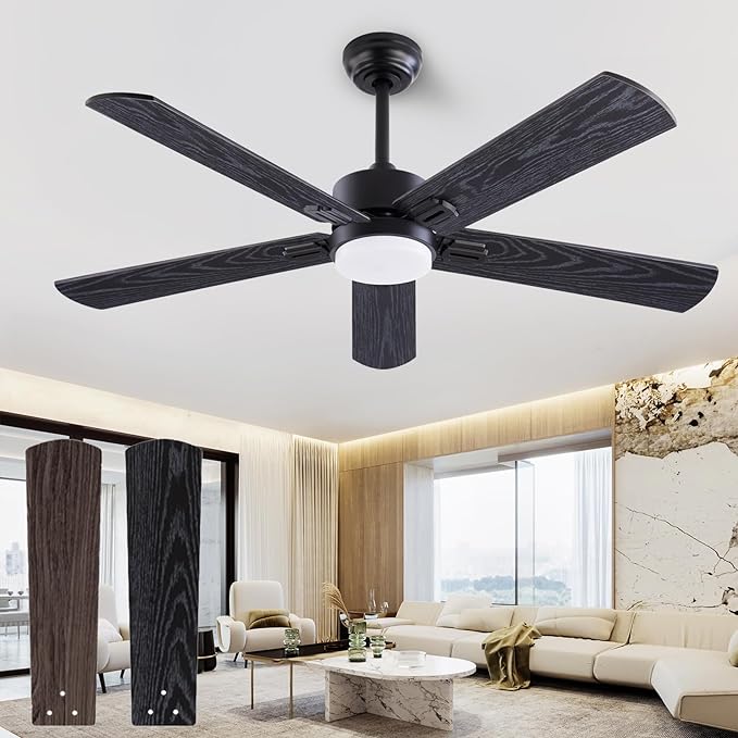 QUTWOB 52" Ceiling Fans with Light and Remote, Farmhouse 5 Blades Quiet by QUTWOB