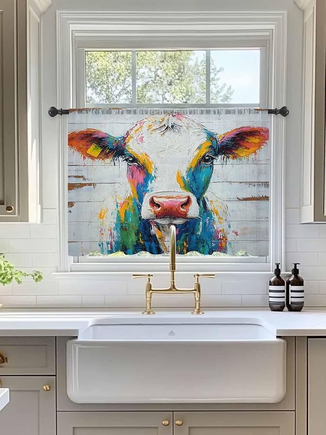 Sheer Curtains 45 Inch Length, Farmhouse Oil Painting Semi Sheer Curtains Light - Image 3