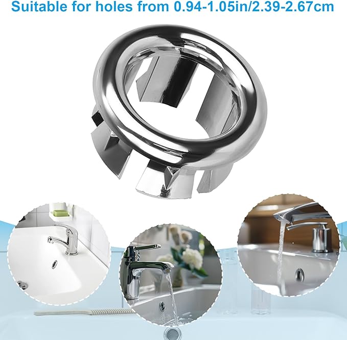 6pcs Sink Overflow Ring, Chrome Plated Bathroom Sink Overflow Trim Ring Cover Drain Hole Insert Cap for Kitchen Bathroom Basin Vanity & Ceramic Sinks