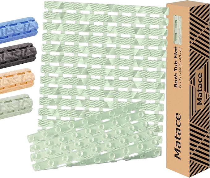 Bathtub Mat Non Slip - for Inside Bath Tub & Shower, Thick & Soft Textured Surface, Fast Drain, No Pooling Water for Better Hygiene, Bathroom Accessories, 27x16 Inch, Sage Green, Matace
