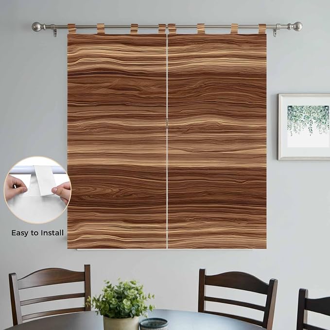 Brown Western Bathroom Curtains 63 Inch Length, Window Curtains Tab Top - Image 4