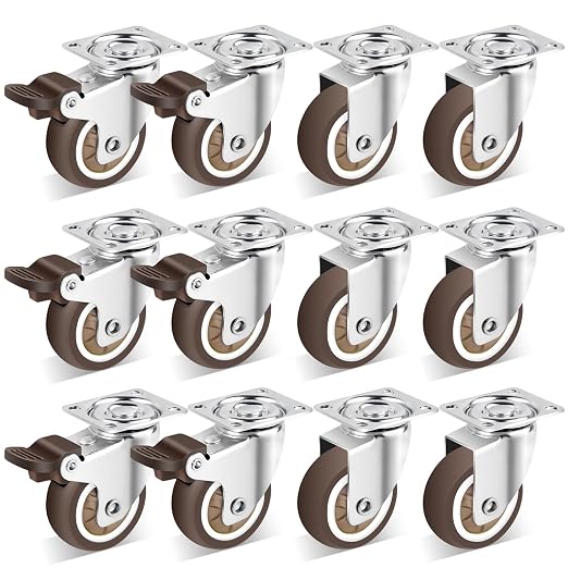 Nefish 2 Inch Casters Wheels 12 Pack, TPR Rubber Casters Wheels by Nefish