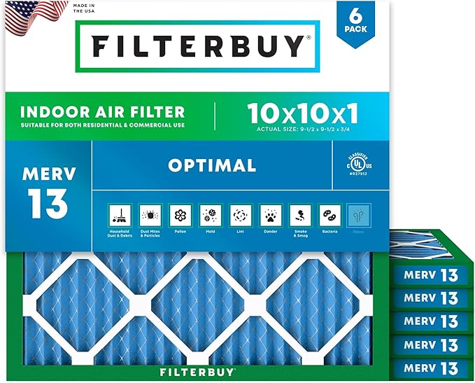 Filterbuy 10x10x1 Air Filter MERV 13 Optimal Smoke & Allergy Defense, by Filterbuy