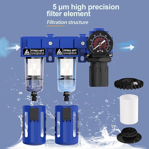 3/8" NPT Air Dryer System, Air Compressor Filter Dryer, 5 and 5 Micron Filter - Image 3