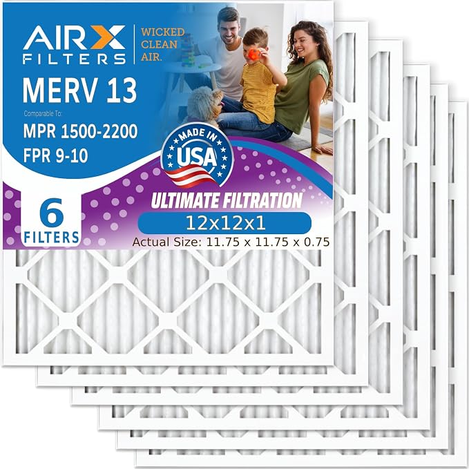 AIRX FILTERS WICKED CLEAN AIR. 12x12x1 Air Filter MERV 13 Electrostatic Pleated by AIRXFILTERSWICKEDCLEANAIR