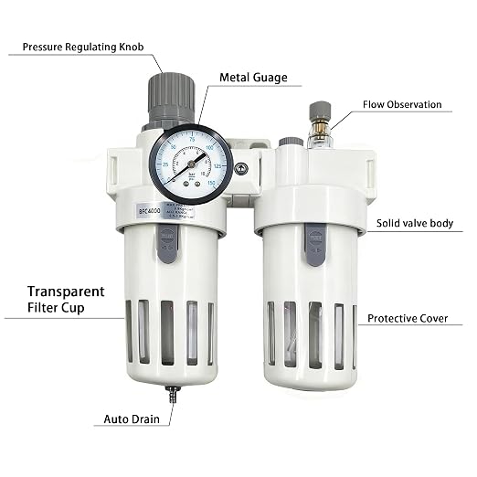XingNEeng 1/2" NPT Compressed Air Filter Regulator Lubricator Combo, Water/Oil - Image 2