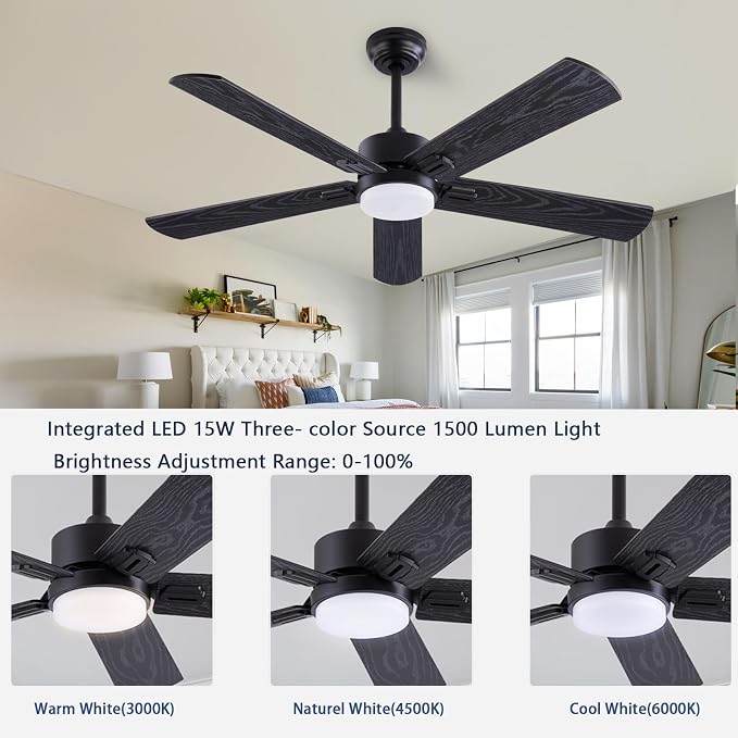 QUTWOB 52" Ceiling Fans with Light and Remote, Farmhouse 5 Blades Quiet - Image 6