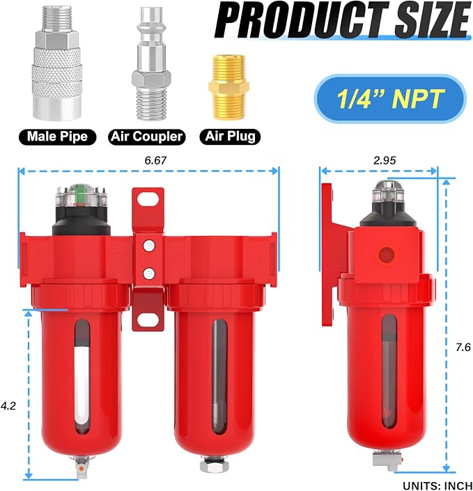 1/4" NPT Aluminium Air Drying System, Coalescing Filter, Desiccant Dryer and - Image 2