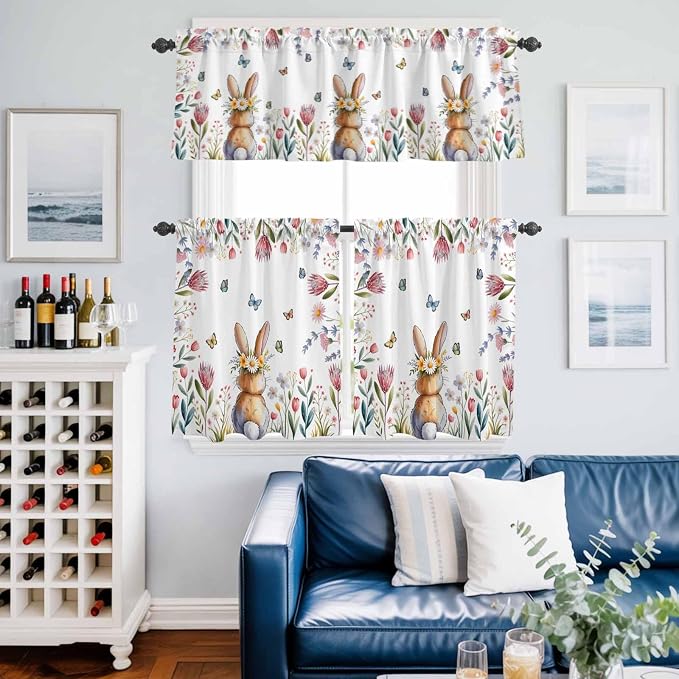 Kitchen Curtains Tiers and Valance Set of 3, Easter Light Filtering Window - Image 6