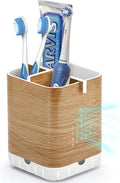 Boperzi Toothbrush Holders for Bathrooms Organizer Countertop, Detachable Anti-Slip Electric Toothbrush Holders for Kids, Toothbrush and Toothpaste Holder Storage Caddy Drainage for Shower Wood Grain