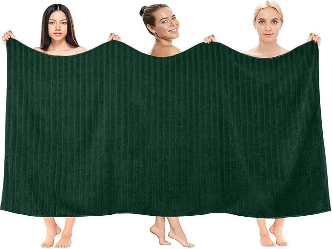DAN RIVER Pack of 2 Bath Sheet 35x70 Inches, Ribbed Oversized Bath Towels Extra Large, Organic Cotton Towels for Bathroom - Hunter Green