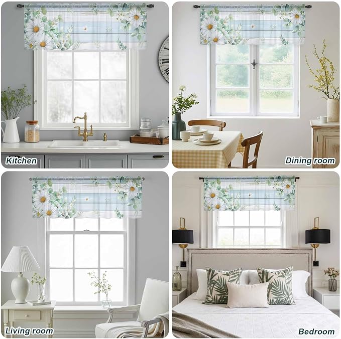 Daisy Eucalyptus Leaves Sheer Valance Curtains - Image 9