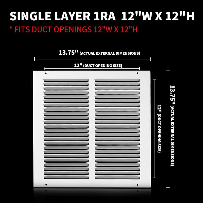 12x12 Return Air Grille, Air Return Vent Cover, Flat Vent Cover, Rejillas De - Image 3