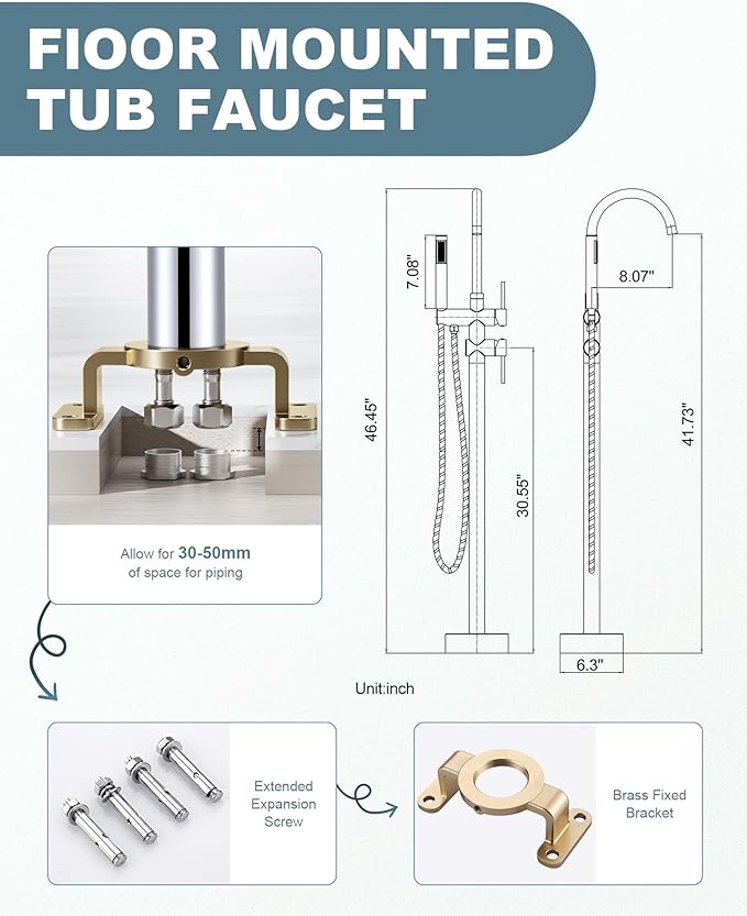 Freestanding Tub Filler Faucet Chrome: High Flow Brass Floor Mount Bathtub Filler, Swivel Gooseneck Spout with Single Handheld Sprayer for Bathroom Shower