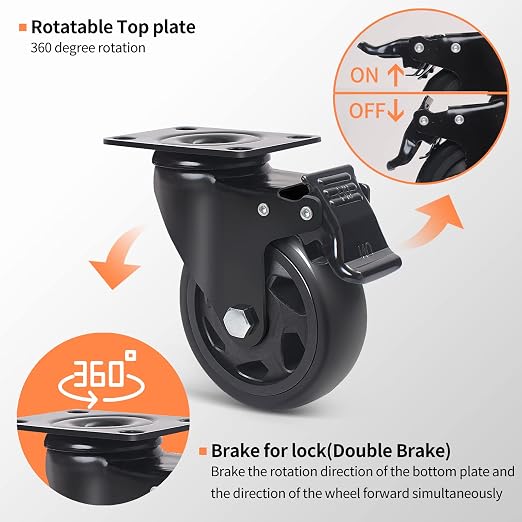 3 Inch Casters Set of 4, Heavy Duty Caster Wheels 1100lbs, Swivel Plate Casters - Image 5