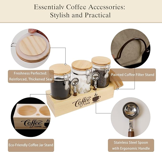 Glass Coffee Canister Set with Shelf & Spoons - Image 4
