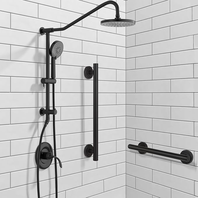 Lava Odoro Shower Grab Bar, Modern Set Stainless Steel Handicap Grab Bar for Bathtubs and Showers, Shower Safety Bar for Seniors Disabled, ADA-Compliant (Matte Black, 3 Pack 18", 24'', 36")