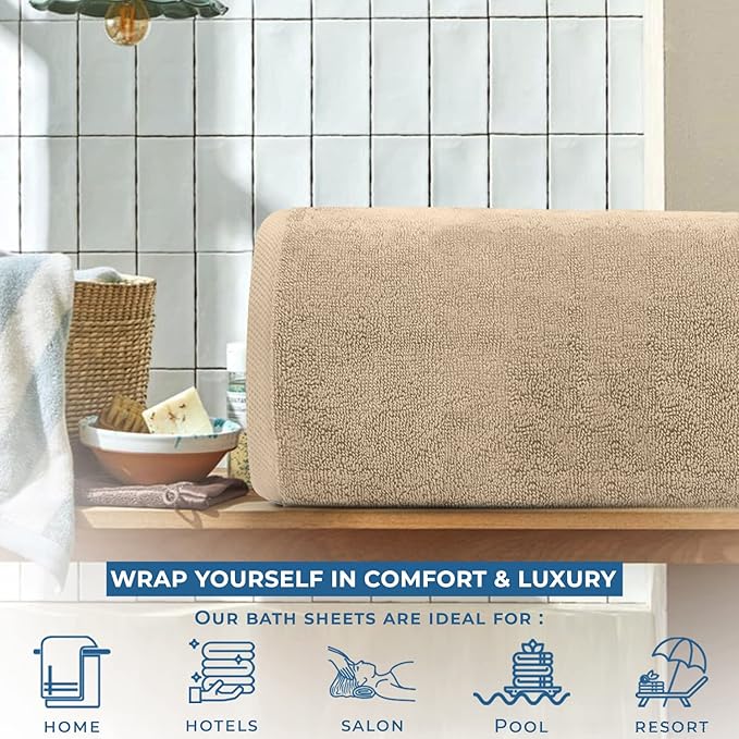 DAN RIVER Pack of 1 Bath Sheet 40x80 Inches, Big Towels Oversized Extra Large Bath Towel, Absorbent Organic Cotton Towel - Tan