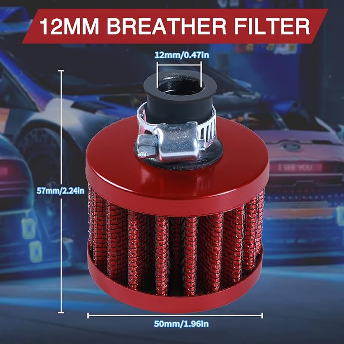 12mm Cold Air Intake Filter for Motorcycle Turbo Vent Breather Air Intake Red- - Image 3