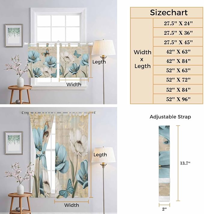 Spring Flowers Living Room Curtains 84 Inch Length, Window Curtains Tab Top - Image 8