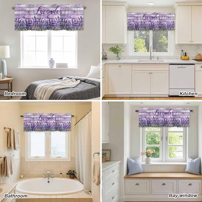 Kitchen Valances for Window, Retro Lavender on Farm Wood Grain Light Filtering - Image 9