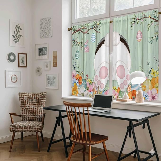 Easter Kitchen Tier Curtains 45 Inch Long 2 Panel Set, Rod Pocket Short Window - Image 6