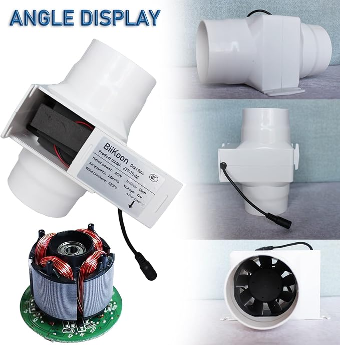 3“ Inline Duct Fan 12V 20W Inline Exhaust Blower Plastic Air Extractor Booster - Image 3