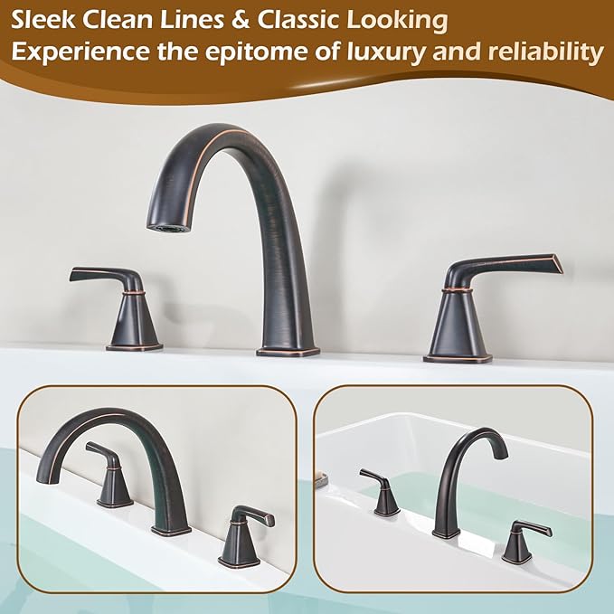 Brass Roman Gooseneck Tub Filler, Oil Rubbed Bronze Garden Tub Faucet Deck Mount Bath Faucet Set, 3 Hole High Flow with Valve & Hose, 12-20in Widespread