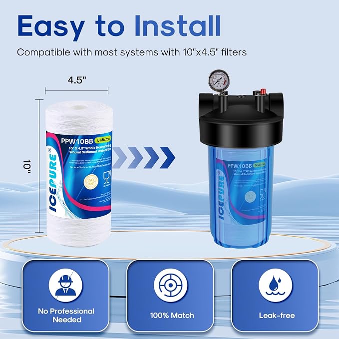 ICEPURE 5 Micron 10”*4.5'' Whole House Sediment String Wound Water Filter - Image 7