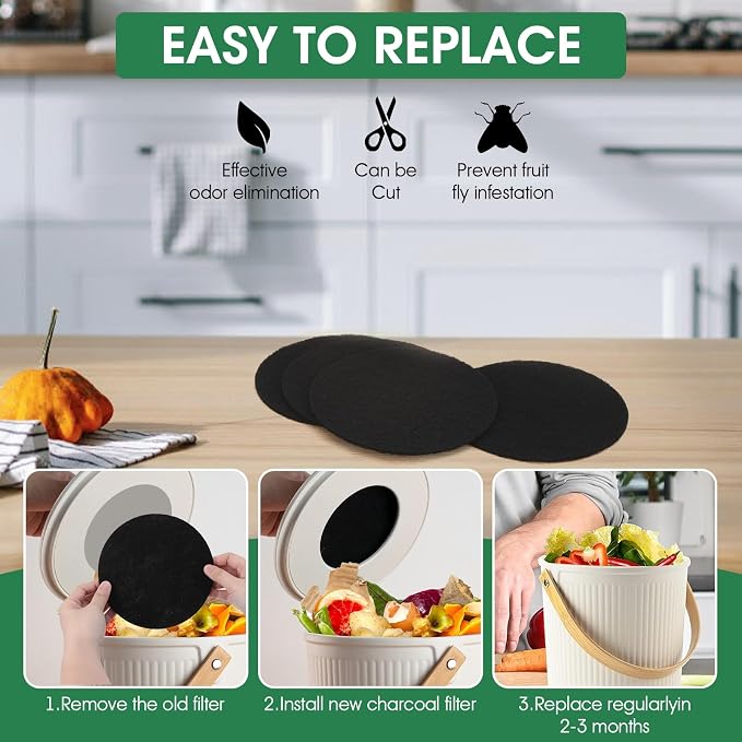 6 Pack Charcoal Filters for Compost Bucket，Compost Filters for Countertop Bin， - Image 5