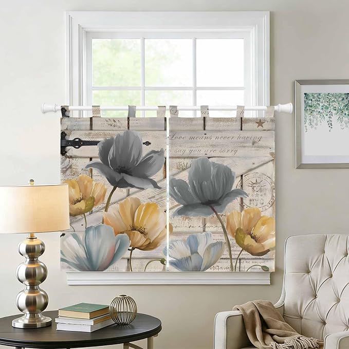 Spring Tulips Flower Bedroom Curtains 63 Inch Length, Window Curtains Tab Top - Image 2