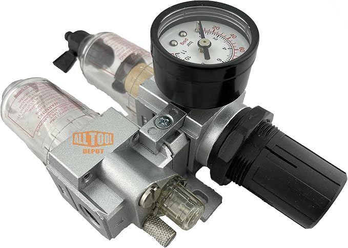 1/4" NPT Mini Compressed Air In Line Filter Regulator Lubricator Oiler Combo - Image 4