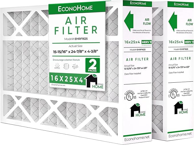 EconoHome 16x25x4 AC Furnace Pleated Air Filter MERV 11 Replacement – Allergen by EconoHome