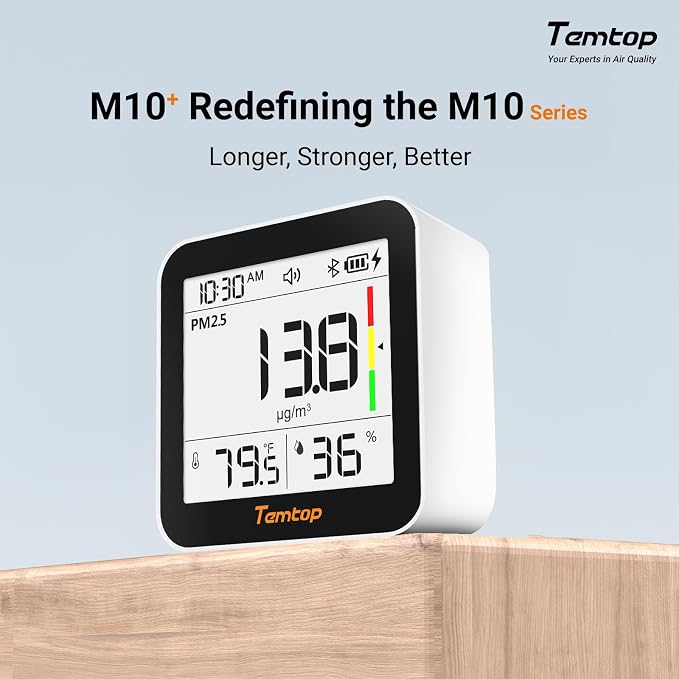 Temtop M10+ 6-in-1 CO2 Meter & Indoor Air Quality Monitor | PM2.5, E-Ink Display - Image 8