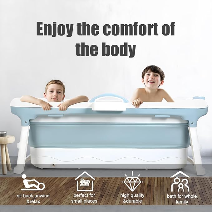 Portable Bathtub for Adult, Large Collapsible Tub, Portable Tub for Adults, Tub for Shower, Sweat Steaming Spa Sweat Steaming Bathtub, Effortless Folding Bathtub, Hot Bath, Ice Bath (58 in)
