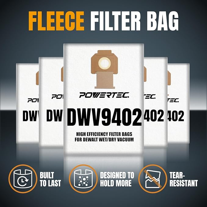 POWERTEC DWV9402 Fleece Bags for Dewalt 5PK, for Dewalt DWV010, DWV015 8 & 10 - Image 8